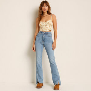 Good American Good Curve Bootcut Jeans 29 | Y2K Twist Seam Split Hem Denim